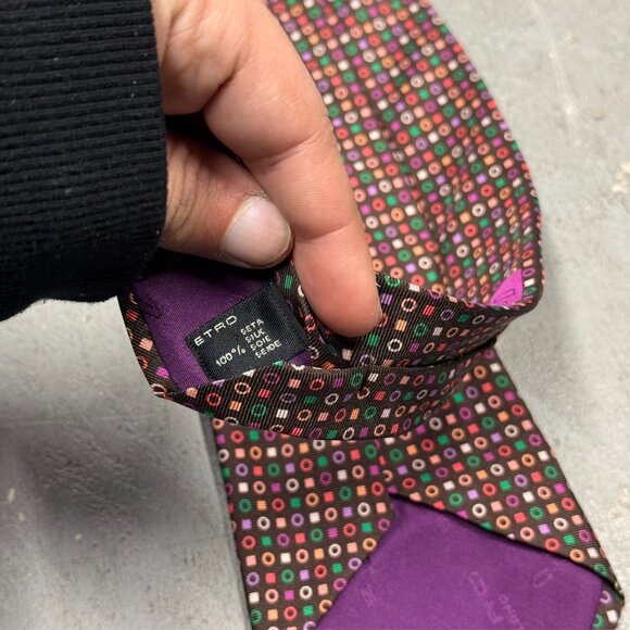 ETRO Milano Tie 100% Silk Made in Italy Satin Brown Dot Pattern 4.5" - Picture 7 of 7